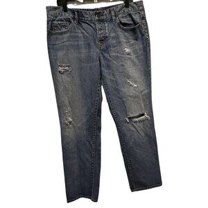 Ann Taylor LOFT Womens Jeans Med Blue Denim Crop Boyfriend Whiskered Distress 12